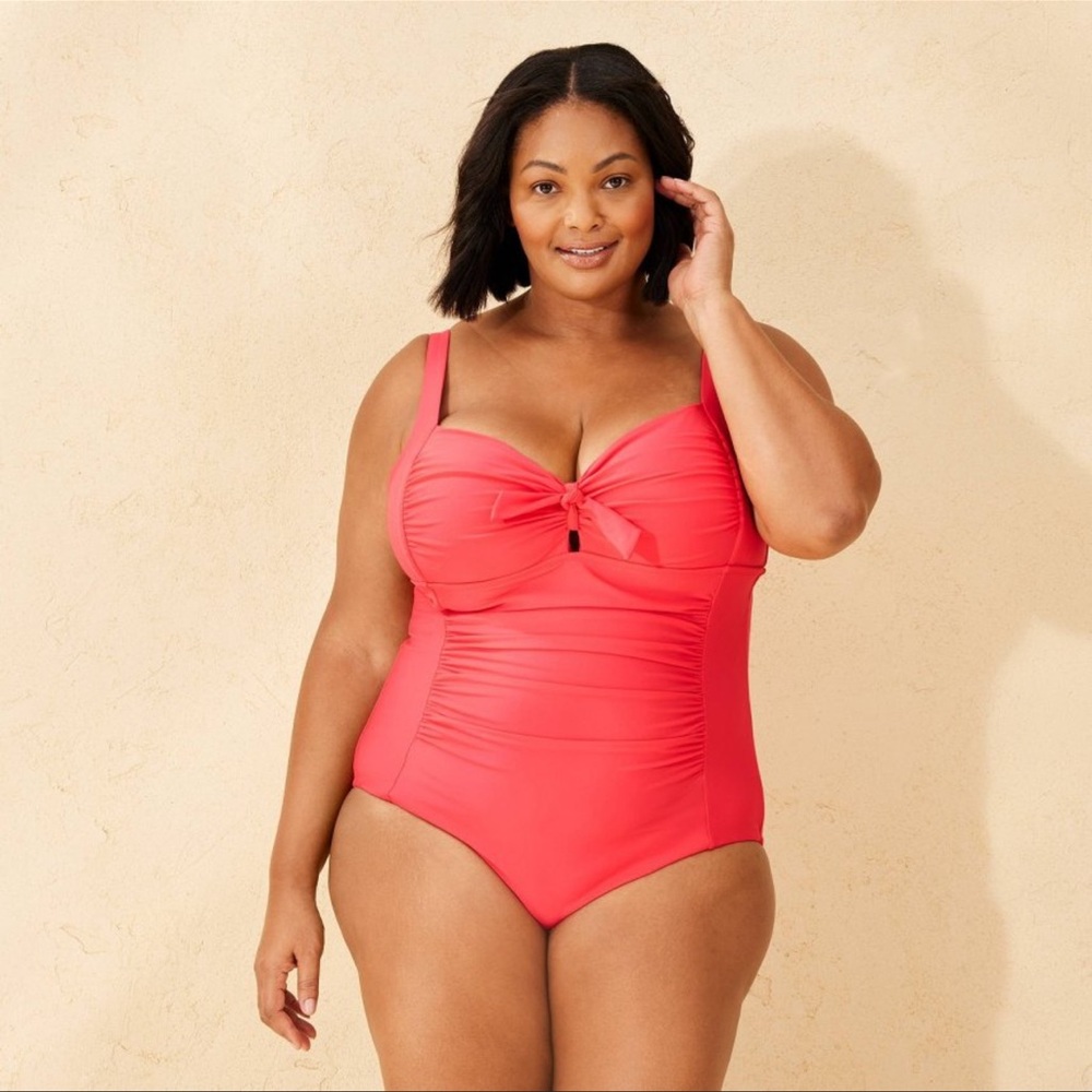 Shade & Shore Women’s Shirred Full Coverage Swimsuit - Red Size 24 NWT
